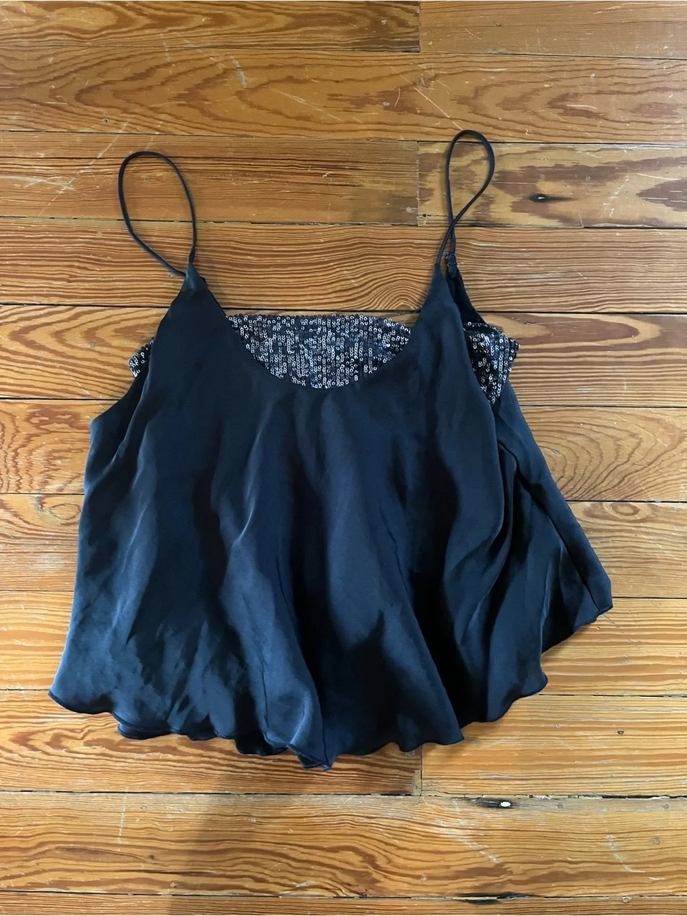 Free People Turn It On Black Sequin Trim Layered Cami Top - Picture 4 of 5